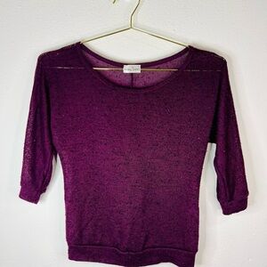 Mary Jane Women's Purple Knit 3/4 Sleeve Top Small Lightweight Casual Chic